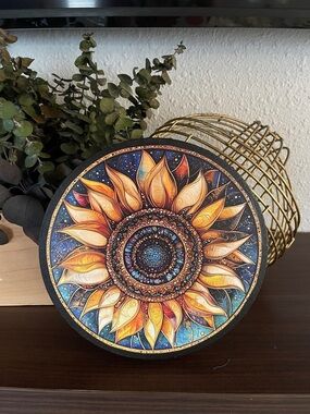 Vibrant Sunflower Mandala Wall Art - Yellow & Blue